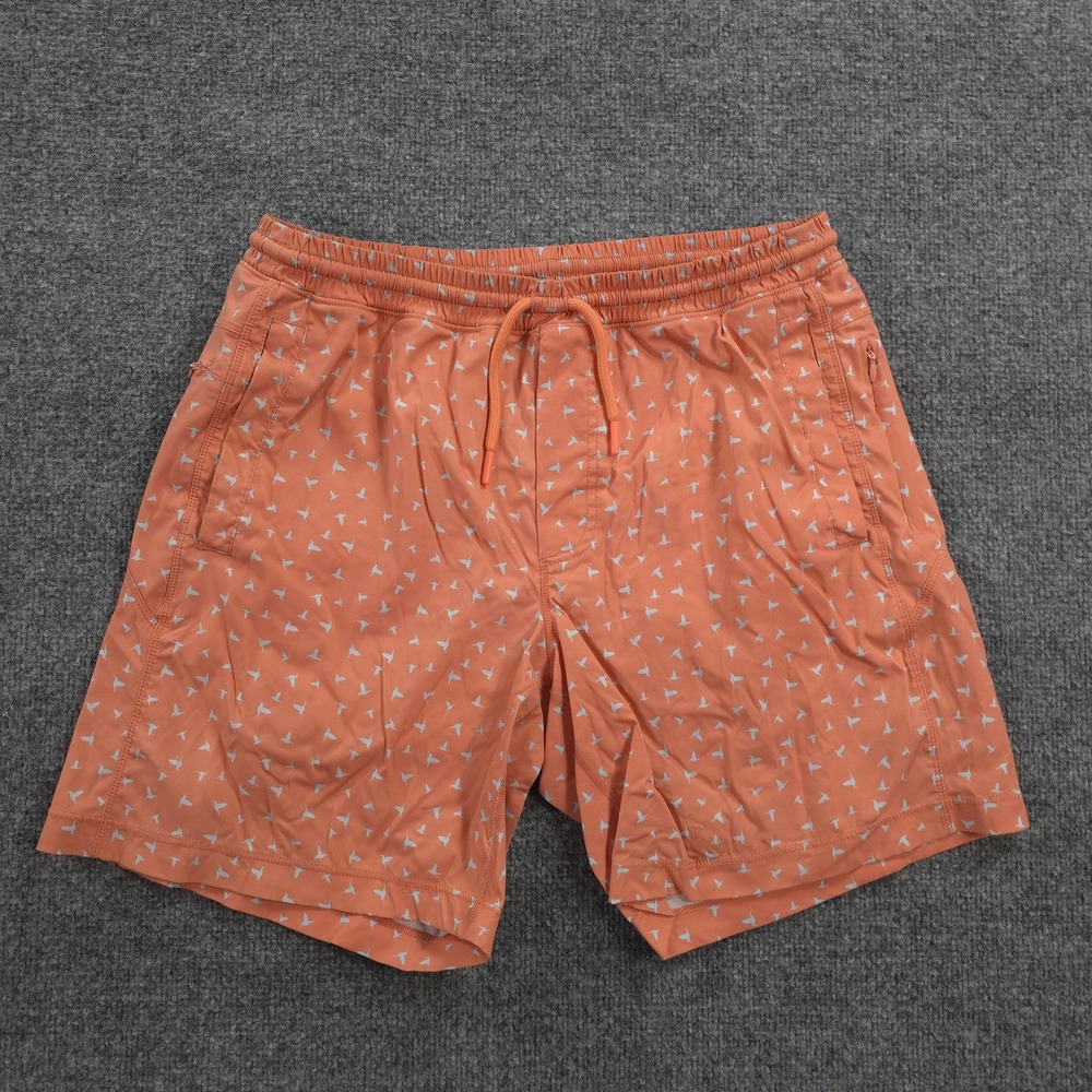 Birddogs Swim Trunks Mens L Orange Ineer Banks Print Stretch Lined Beach Summer